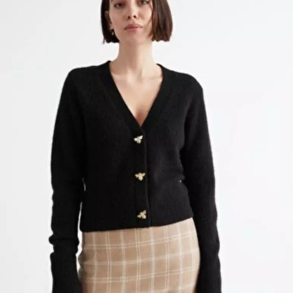 & OTHER STORIES Bee Button Alpaca Blend Cardigan in black Size XS-S - Picture 1 of 12